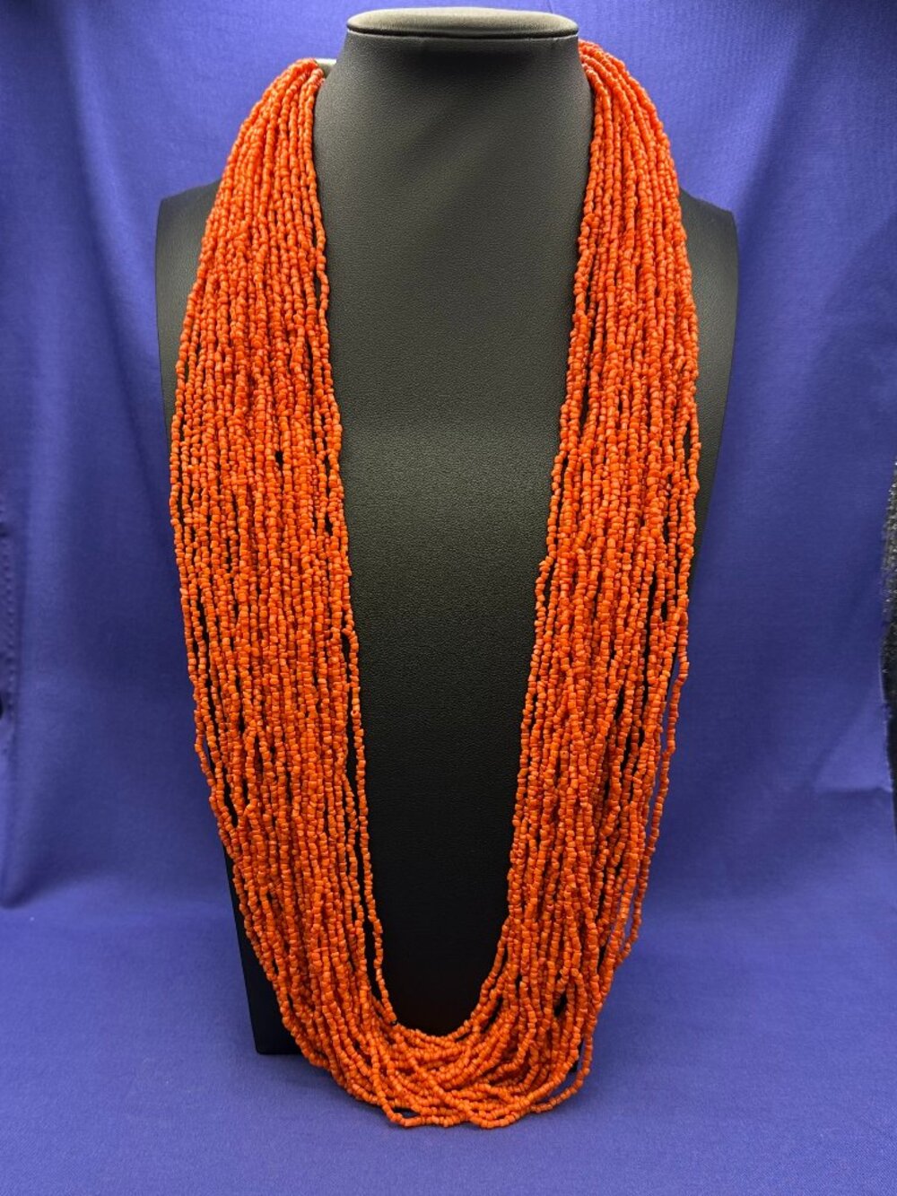 30-Strand Orange/Red Faux Coral Glass Seed Bead Necklace